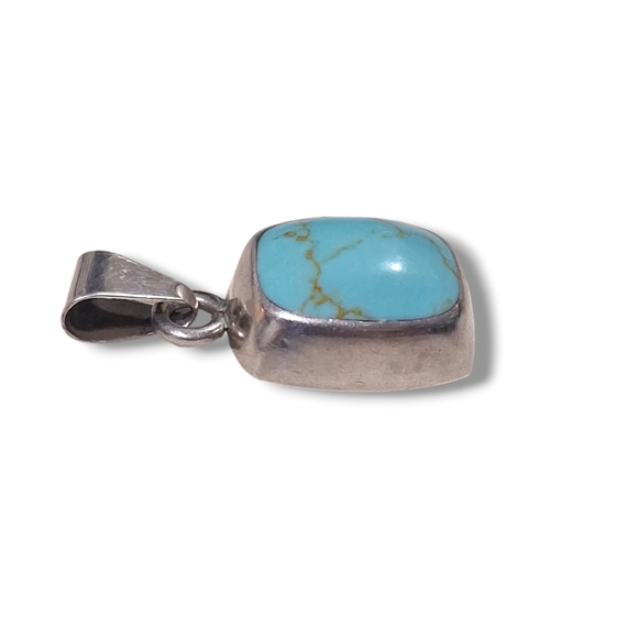 Vintage Sterling Silver And Turquoise Pendant Marked Mexico 925 1 1/4" 9.08g - Picture 2 of 7